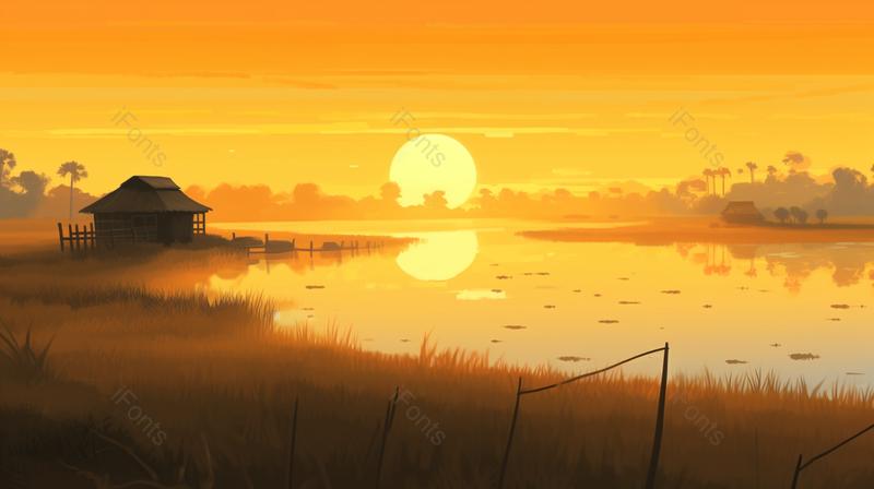唯美落日前的风景如画的稻田季节美景,高清,摄影图,摄影图片,图片大全,摄影图免费下载